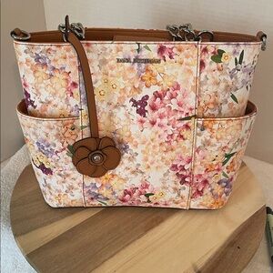 Dana Buchman Floral Tote in Pink, Peach & Tan Accents